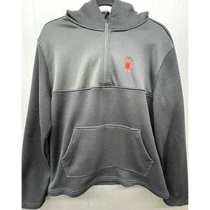 Spyder Pullover Men M Black Half Zip Hoodie Fleece Lined Front Pocket Sweatshirt